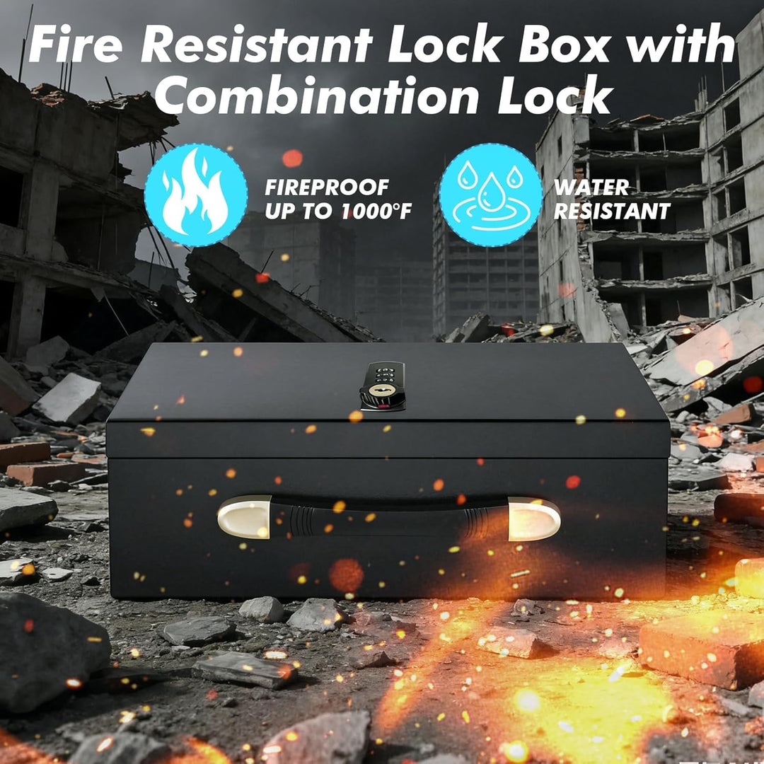 Feuerfeste Dokumentenbox mit Zahlenschloss &amp; Schlüsseltresor, Sicherer Safe für Zuhause &amp; Büro, Stah