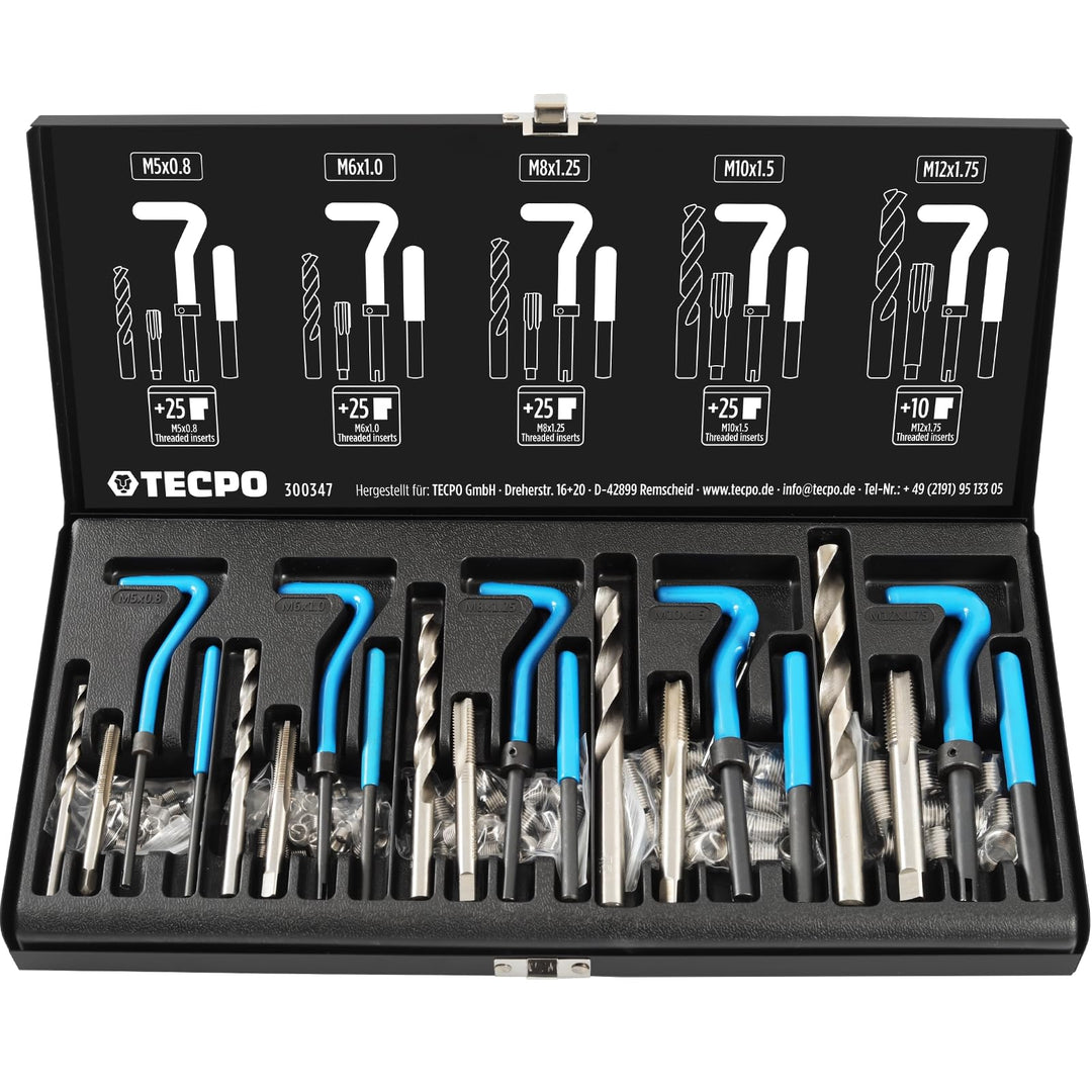TECPO Gewinde Reparatur Set 131 Teile Gewindereparatur Werkzeug M5 M6 M8 M10 M12