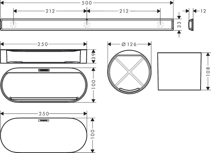 hansgrohe WallStrois - Badezimmerset, Zubehör Set für das Bad ohne bohren, 4-teilig, Wandstange, Abl