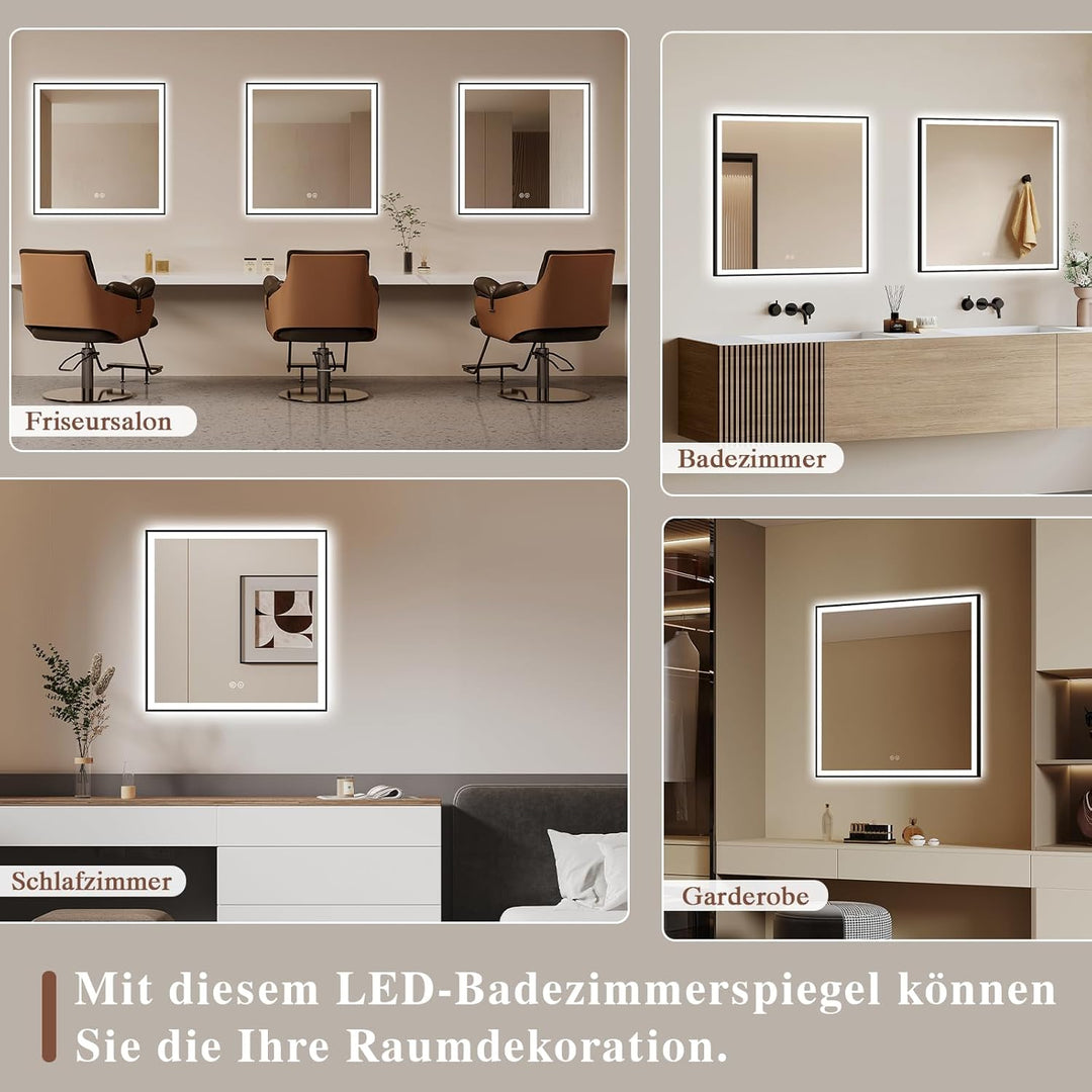 Badspiegel-mit-Beleuchtung 60x60cm - Badezimmerspiegel LED Badezimmer Spiegel mit Beleuchtung - Besc