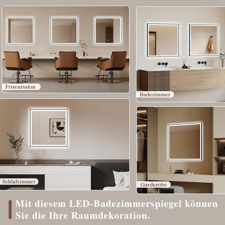 Badspiegel-mit-Beleuchtung 60x60cm - Badezimmerspiegel LED Badezimmer Spiegel mit Beleuchtung - Besc