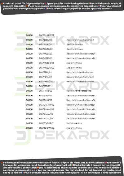 DEKAROX Lamellenfilter Filterzylinder mit Griff für Bosch 12017969 für Bodenstaubsauger Staubsauger