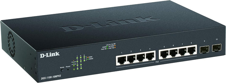 D-Link DGS-1100-10MPV2, 10-Port Layer 2 Gigabit PoE Smart Switch (8 x 10/100/1000 Mbit/s BaseT PoE P
