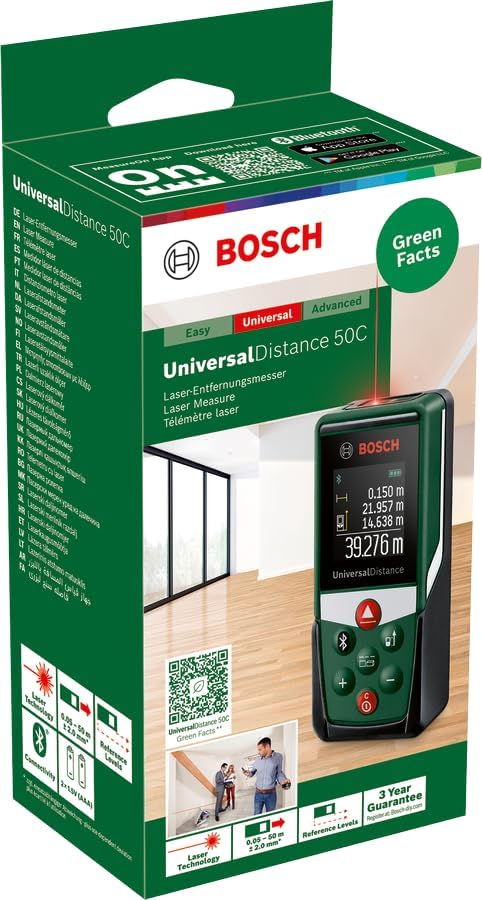 Bosch Laserentfernungsmesser UniversalDistance 50C (Distanz bis 50m präzise messen, Bluetooth-Konnek
