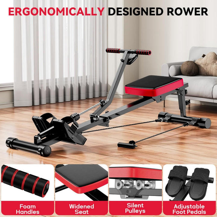 Rudergerät für Zuhause Hydraulisch Rowing Machines, 12 Widerstandsstufen, 180KG Belastbarkeit, Ganzk
