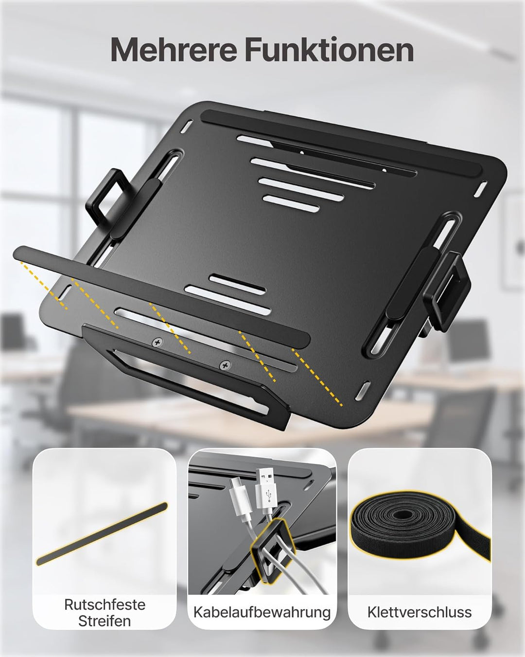 monTEK Verstellbare Laptop Ablage für Monitorarm, universeller 75x75/100x100 VESA Laptop Halterung v