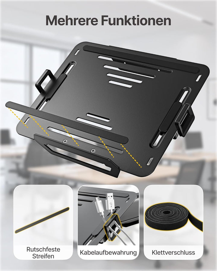 monTEK Verstellbare Laptop Ablage für Monitorarm, universeller 75x75/100x100 VESA Laptop Halterung v