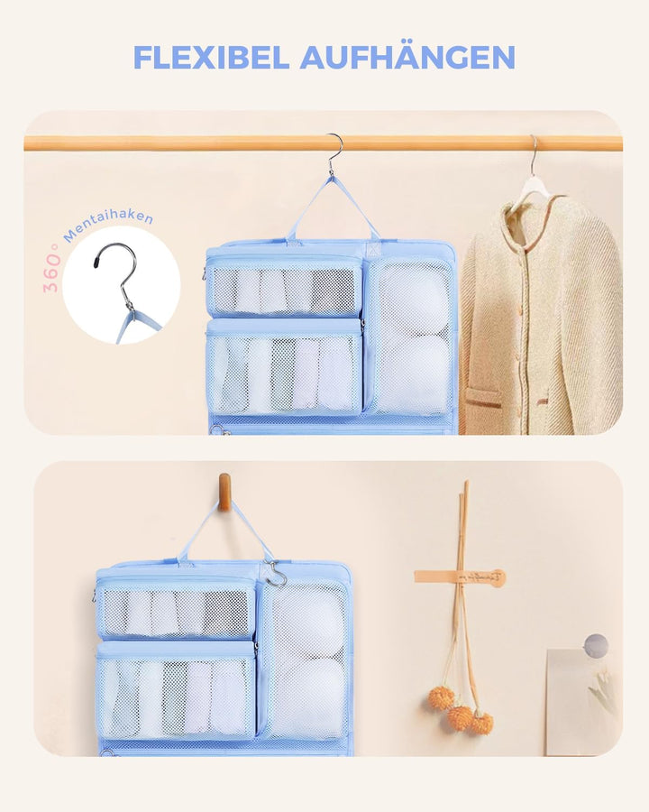 WANDF 6-in-1 Packing Cubes Koffer Organizer mit 360°-Aufhängehaken, Wasserabweisende Packwürfel Komp