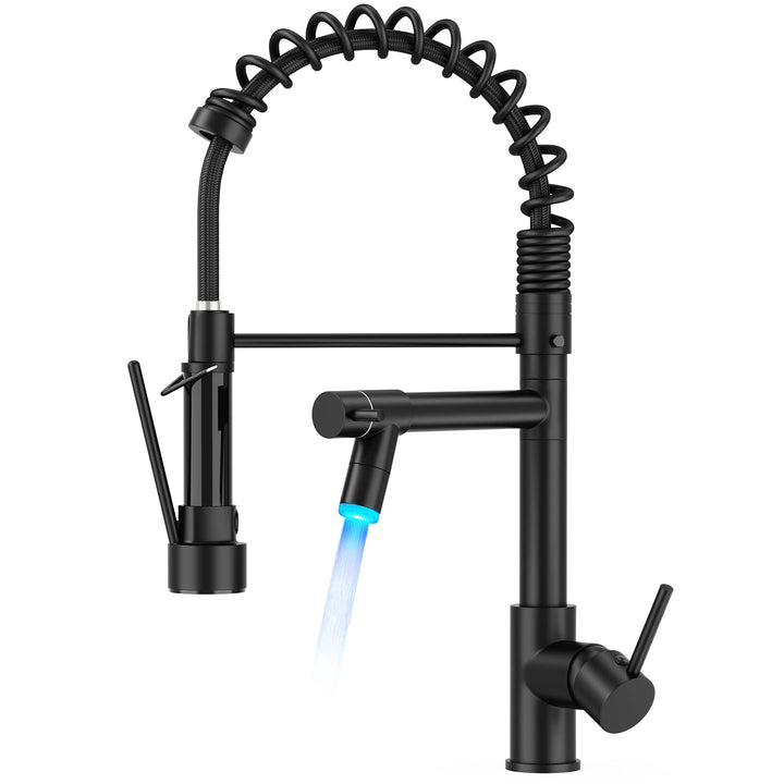 FORIOUS Wasserhahn Küche, Edelstahl-Küchenarmatur mit LED, Spülarmaturen Küche, Zweigriff-Mischbatte
