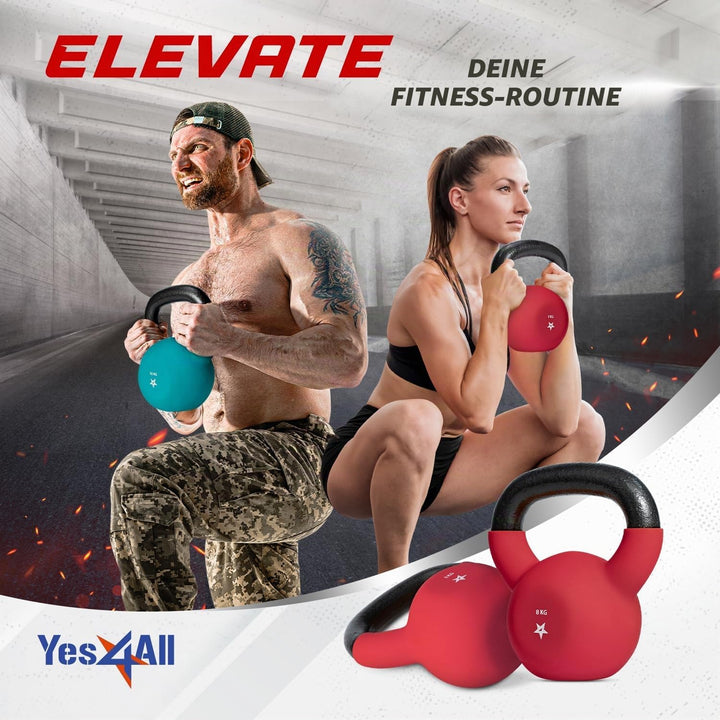 Yes4All 2-20 kg Cast Iron Kettlebell with Neoprene Coating, Multicoloured Kettlebells, Swing Dumbbel