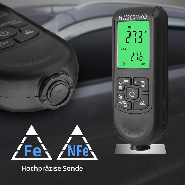 CAMWAY Profi Schichtdickenmessgerät 0-2000μm, Dickenmessgerät mit LCD-Anzeige & Batteriestands, Lack