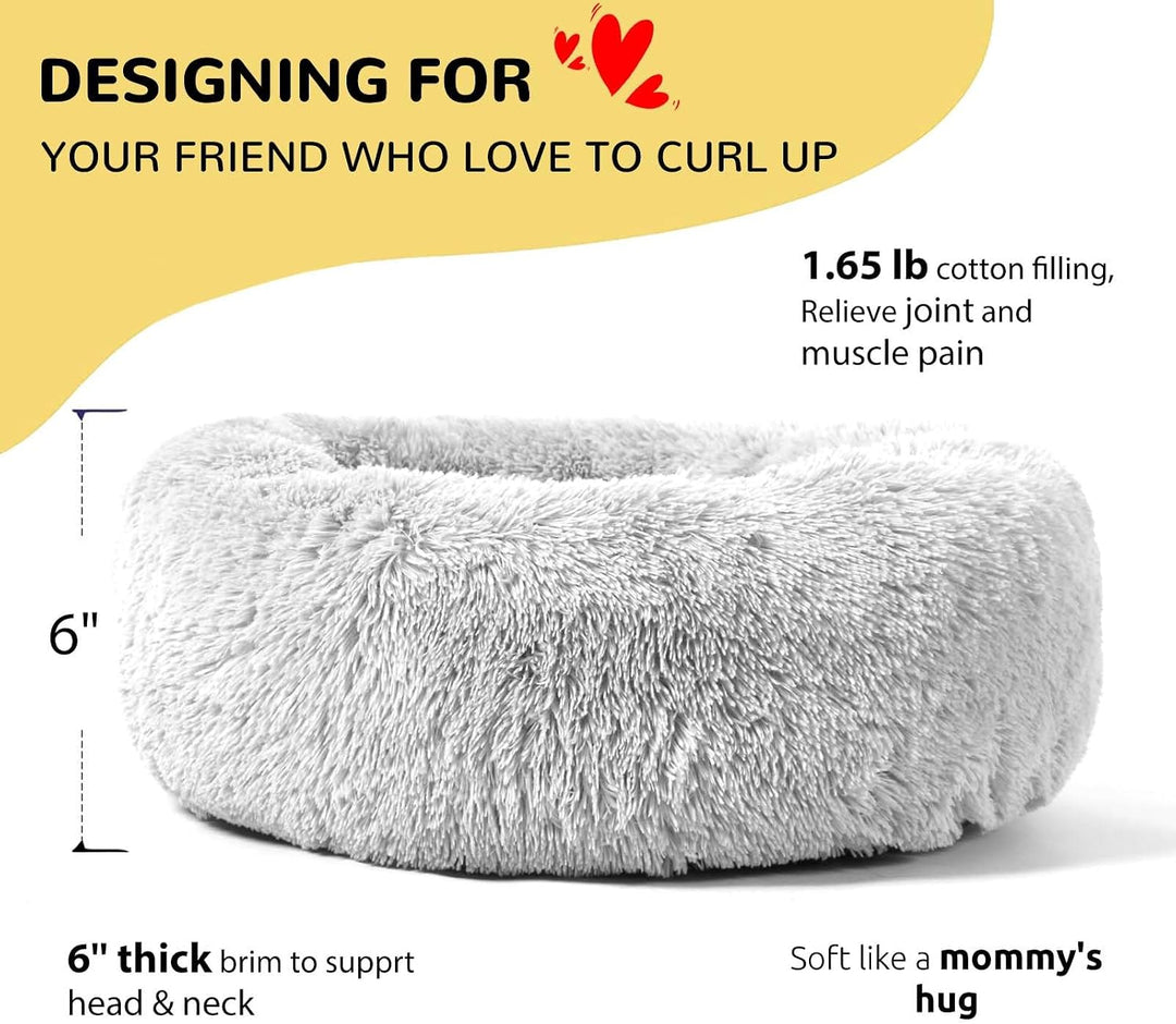 HACHIKITTY Hundebett, beruhigendes Donut-Kuschelbett, für mittelgrosse Hunde, flauschig, beruhigende