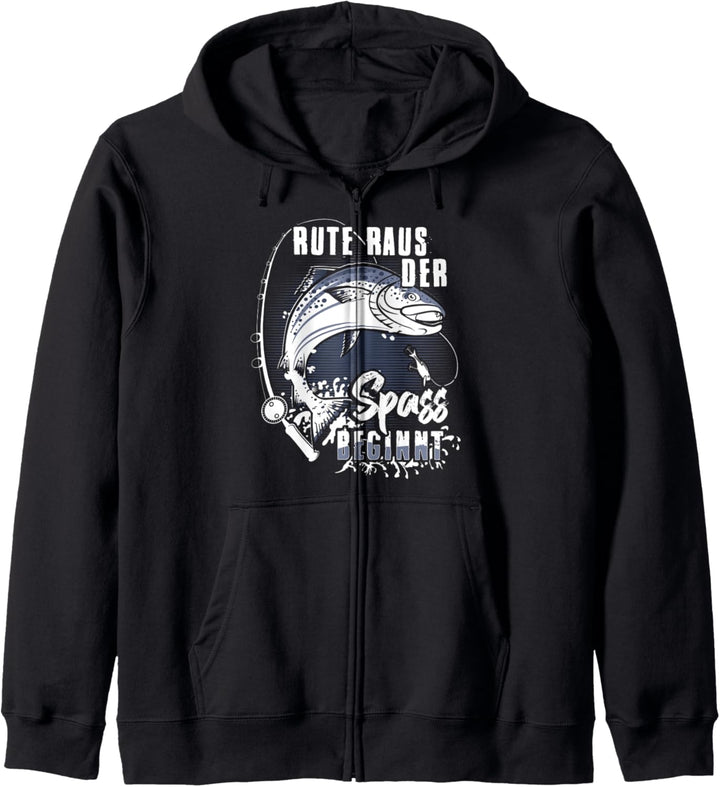 Rute Raus der Spass beginnt Angelrute Freunde Geschenk Kapuzenjacke