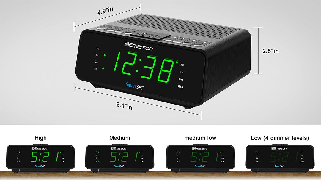 Emerson SmartSet Wecker Radio mit AM/FM Radio, Dimmer, Sleep-Timer und 0,9 Zoll LED-Display, CKS1900
