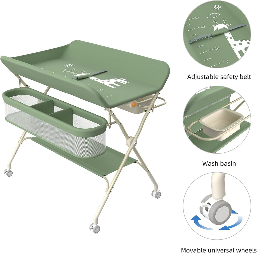 Kedia Baby Wickeltisch, Multifunktions-Wickelkommode, Babypflegetisch, Mobiler Wickeltisch mit Ablag