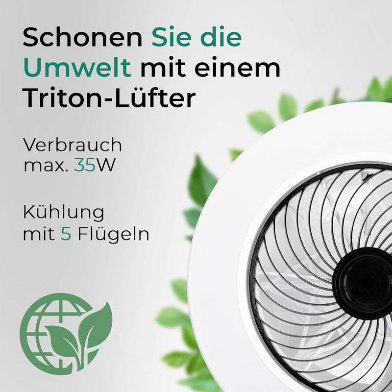 Noaton Deckenventilator mit Beleuchtung 12050B Triton, Schwarz, LED Dimmbar, 3 Farbtemperaturen, Fer