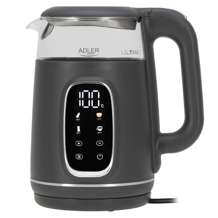 Adler Wasserkocher mit Temperatureinstellung 2200W – Wasser Kocher 1,7L mit LED-Display und Touchpan
