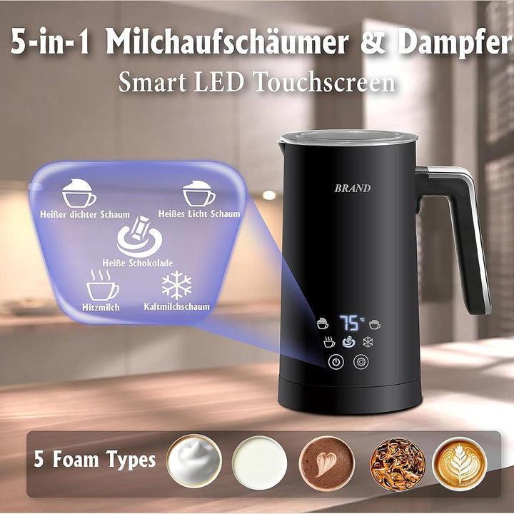Huogary 5-in-1 Elektromilchdampfer und -schäumer, 12oz / 350ml Warm und kalter Schaumstoff Automatis