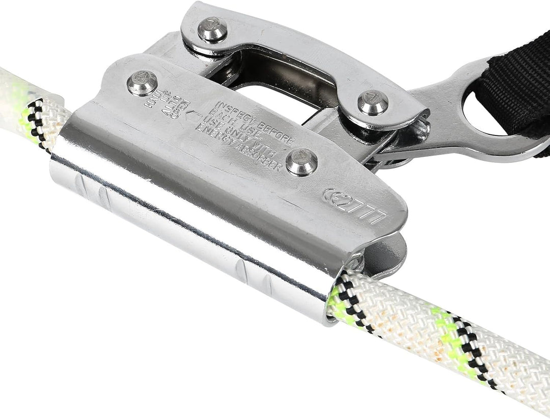 MENAYODA Safety Auffanggerät Mitlaufend auf 12mm Kernmantelseil 15m mit Bandfalldämpfer, PSA, Höhens