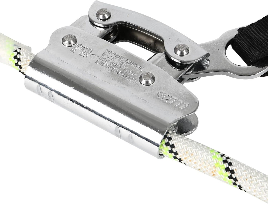 MENAYODA Safety Auffanggerät Mitlaufend auf 12mm Kernmantelseil 30m mit Bandfalldämpfer, PSA, Höhens