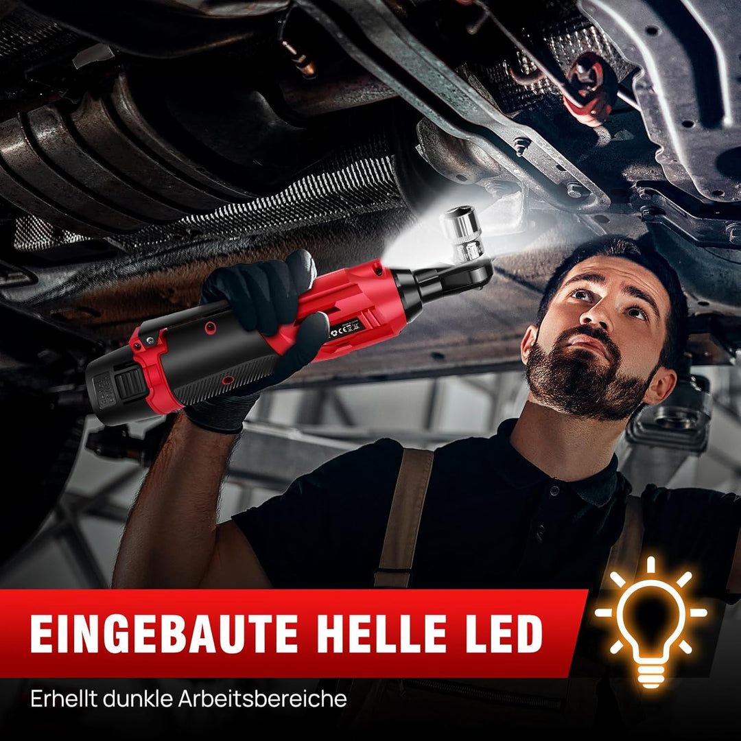12V Akku Ratschenschlüsse 3/8 Zoll, 40Nm Elektrischer Ratschenschlüssel 2 x 1500mAh Akku, 7 Steckdos