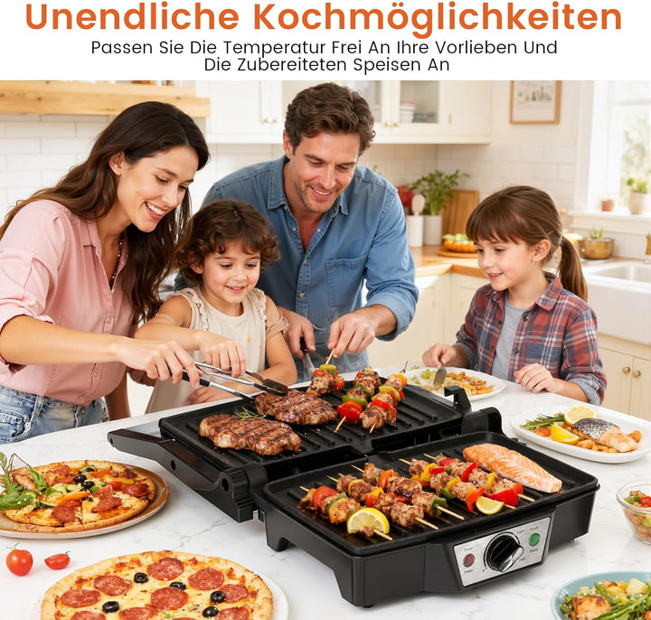 Edelstahl Kontaktgrill Elektrogrill 1500W mit Antihaftplatten | Sandwichmaker & Panini Grill für Ste
