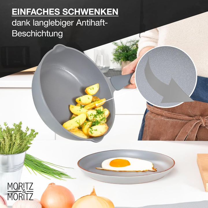 Moritz & Moritz Keramik Pfanne mit Deckel 26cm - frei von PFAS, PFOA & PTFE - Antihaft Bratpfanne 26
