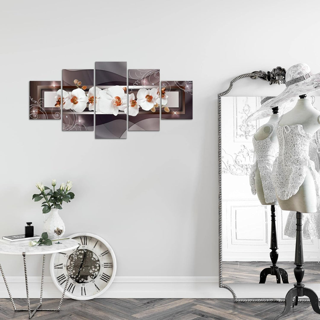 Runa Art Wandbilder Blumen Orchidee 5 Teilig Bild auf Vlies Leinwand Deko Wohnzimmer Abstrakt Braun