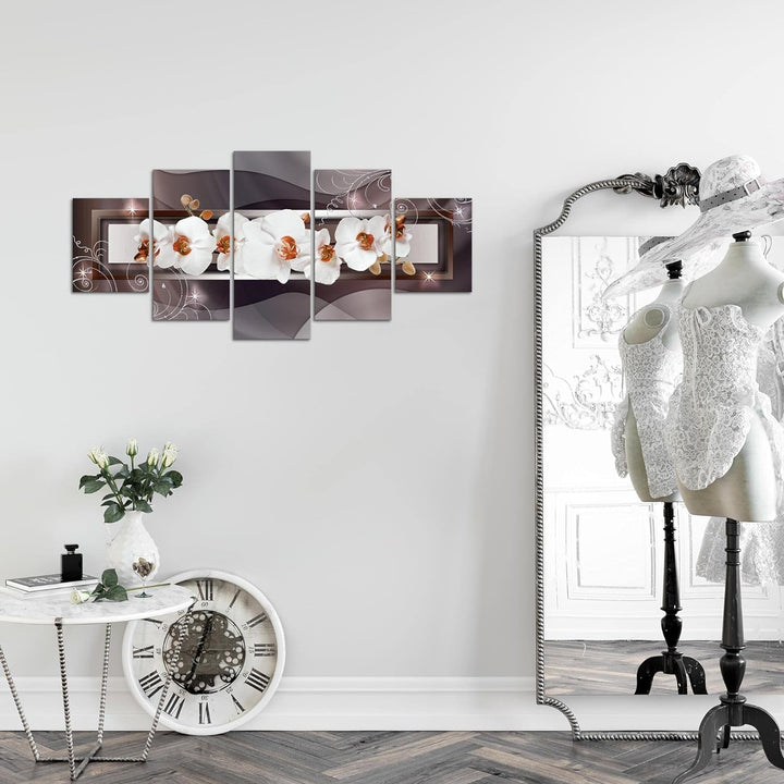 Runa Art Wandbilder Blumen Orchidee 5 Teilig Bild auf Vlies Leinwand Deko Wohnzimmer Abstrakt Braun