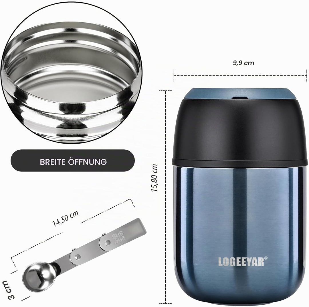 Itslife Thermobehälter für Essen 500ml Thermobehälter Edelstahl Warmhaltebehälter mit faltbaren Löff