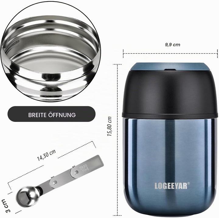 Itslife Thermobehälter für Essen 500ml Thermobehälter Edelstahl Warmhaltebehälter mit faltbaren Löff