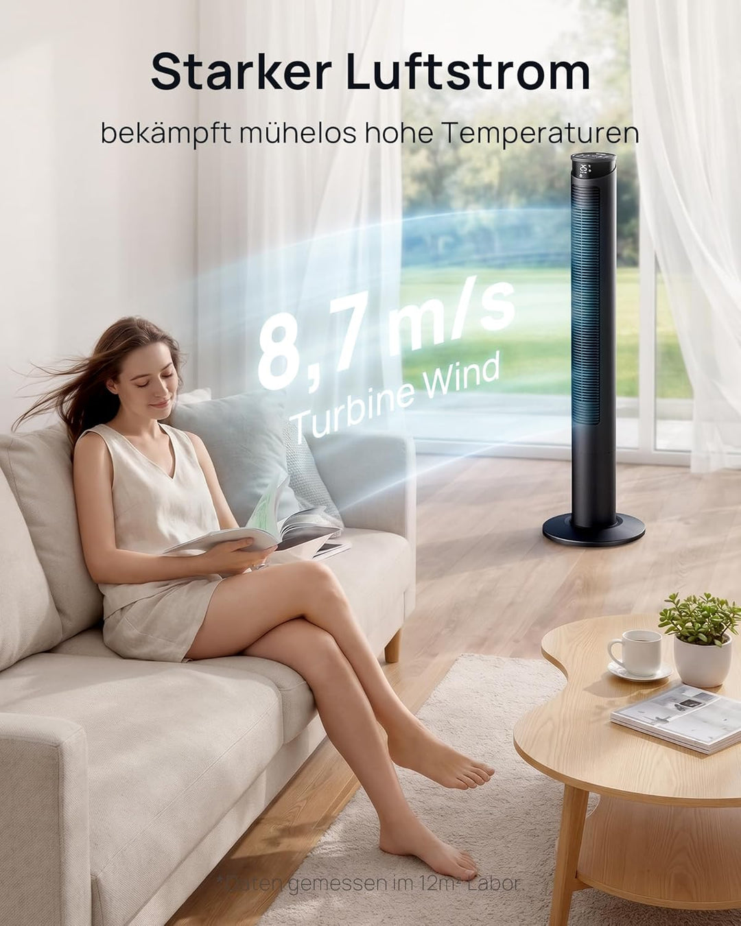 Ventilator sehr leise 25dB, Turmventilator sehr leise mit Fernbedienung, Standventilator sehr leise