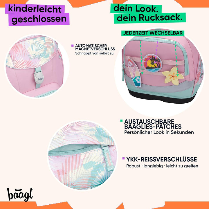 Baagl Airy Plus Schulranzen-Set 5-teilig, 25 l, ab 130 cm (Sunset) | Isoliertes Snackfach; Magnetver