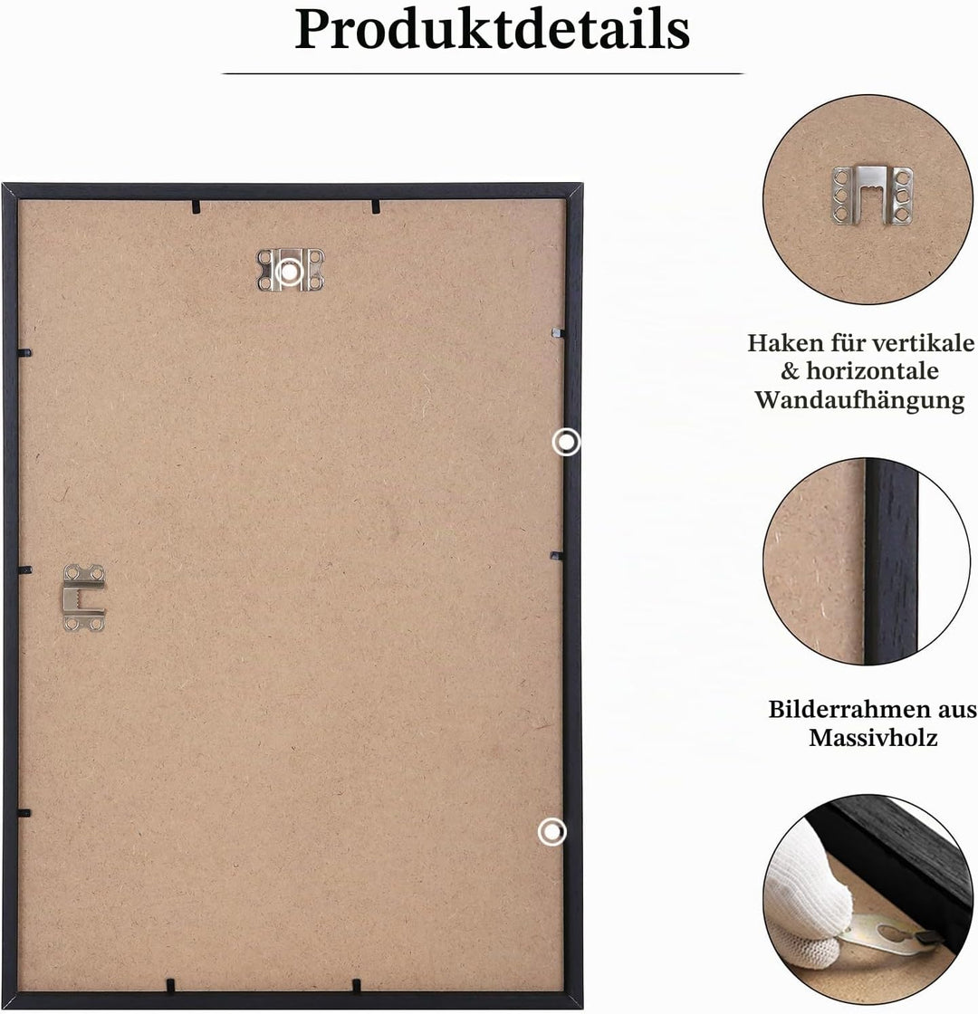 A3-Zertifikat-Bilderrahmen, 2er-Pack schwarzer Holz-Bilderrahmen mit Plexi-glass für Wandmontage-Dis