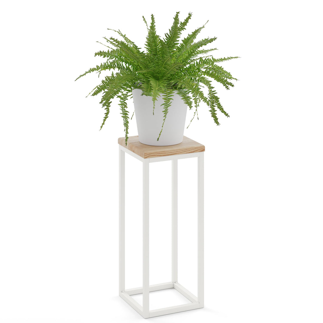 LAMO Manufaktur Blumenständer Weiss Metall | Pflanzenständer Holz mit Natur Farbe | Blumenhocker gro