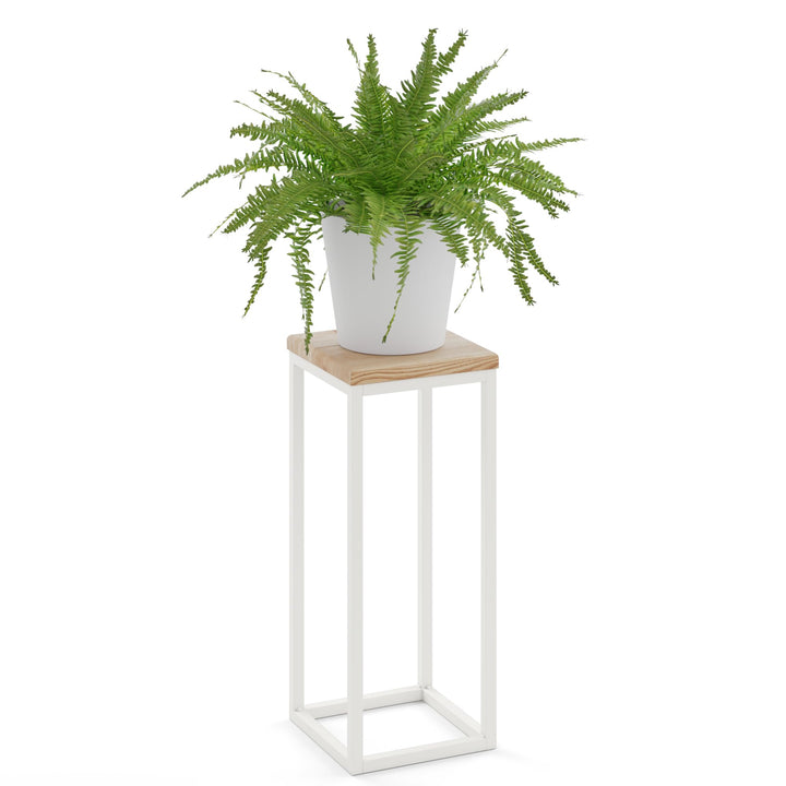 LAMO Manufaktur Blumenständer Weiss Metall | Pflanzenständer Holz mit Natur Farbe | Blumenhocker gro