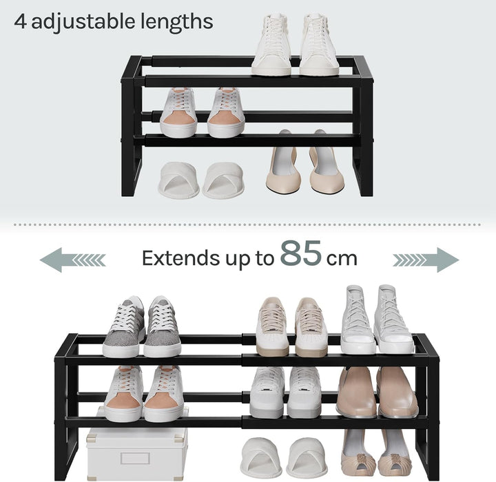 WOLTU Schuhregal mit 2 Ebenen, Schuhablage ausziehbar, Schuhständer aus Metall, Regal für Schuhaufbe