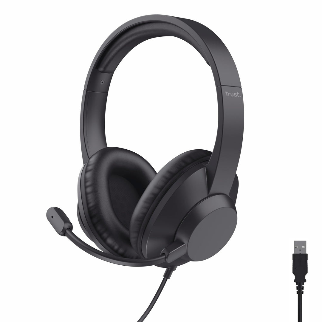 Trust Roha II Max USB Headset mit Mikrofon Over-Ear, USB-C, Schwarz | Kopfhörer mit Kabel 180 cm, 85