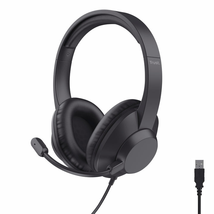 Trust Roha II Max USB Headset mit Mikrofon Over-Ear, USB-C, Schwarz | Kopfhörer mit Kabel 180 cm, 85
