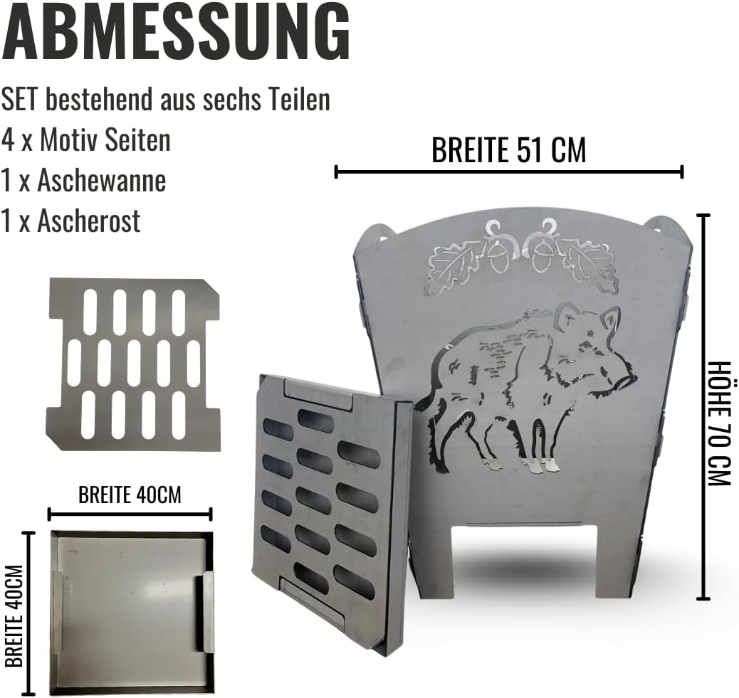 Feuerkorb rostig Motiv Jäger Wildschwein und Rehbock Höhe 70cm sehr Massive Ausführung Feuerstelle,