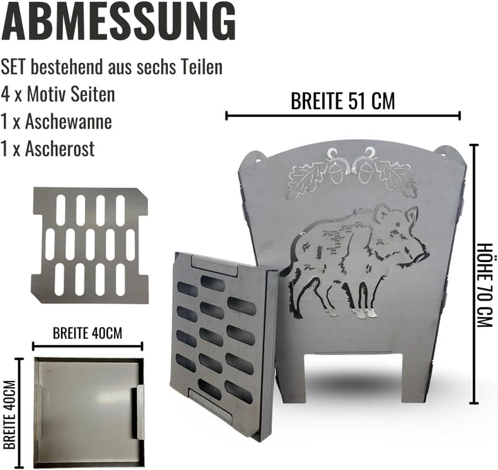 Feuerkorb rostig Motiv Jäger Wildschwein und Rehbock Höhe 70cm sehr Massive Ausführung Feuerstelle,