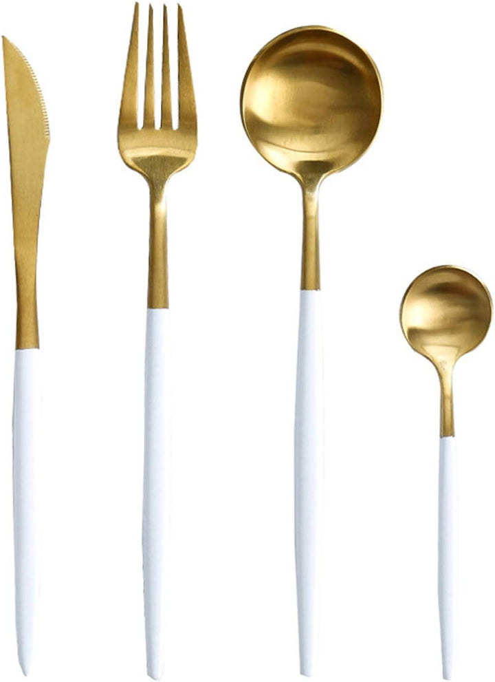 rismart Edelstahl 24 Teile Besteck Set Silberbesteck mit Messer, Kaffee Suppe Teelöffel, Gabeln Gold