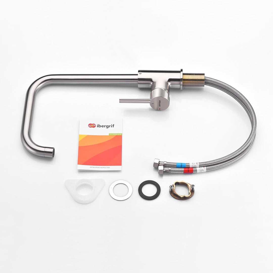 IBERGRIF M22105A, Hoch Küchenarmatur, Einhebel Spültischarmatur, Wasserhahn für Küche, Matt, Grau, G