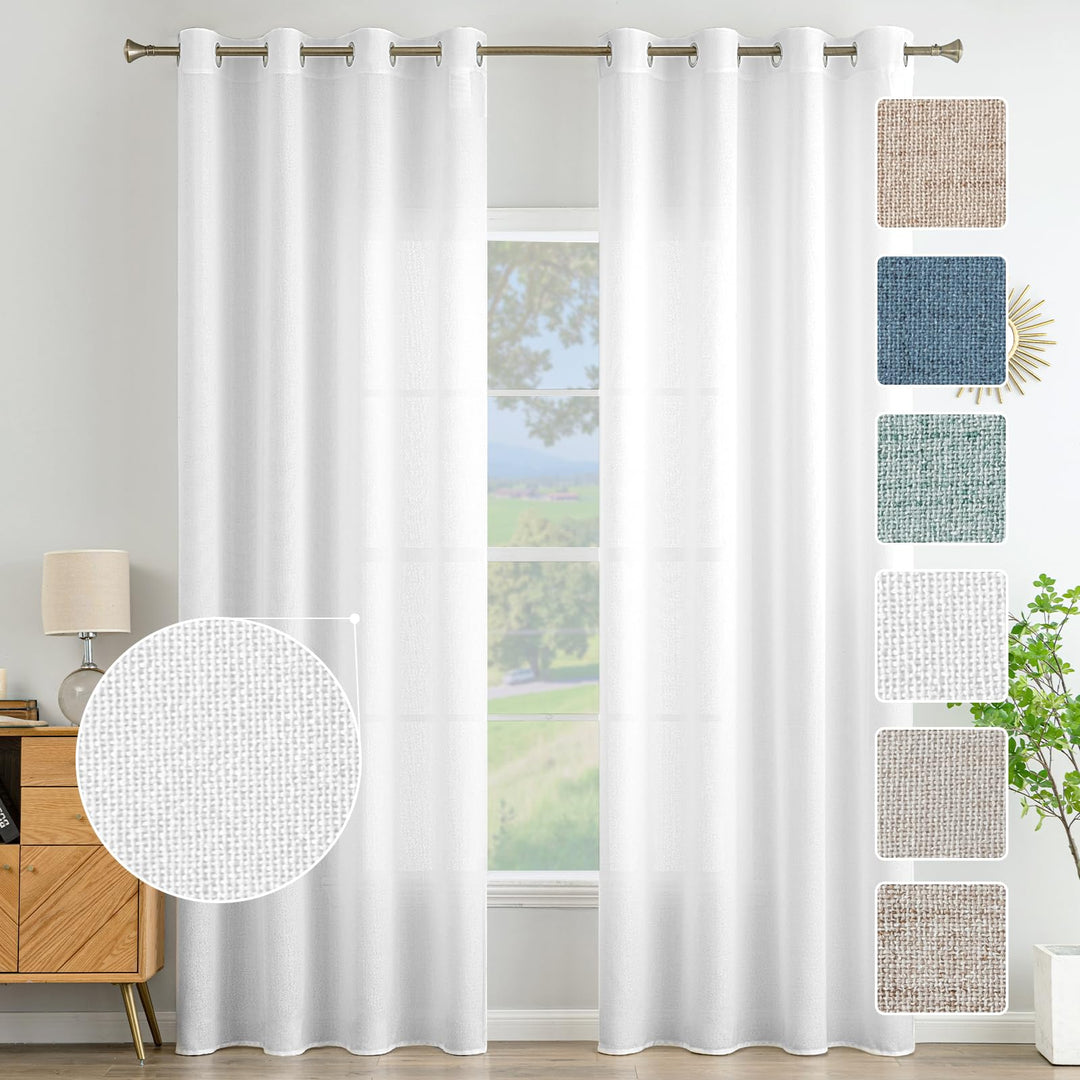 MIULEE Wohnzimmer Vorhänge Gardinen Leinen Ösenvorhang Leinenoptik Vorhang Boho Gardine mit Ösen Sem
