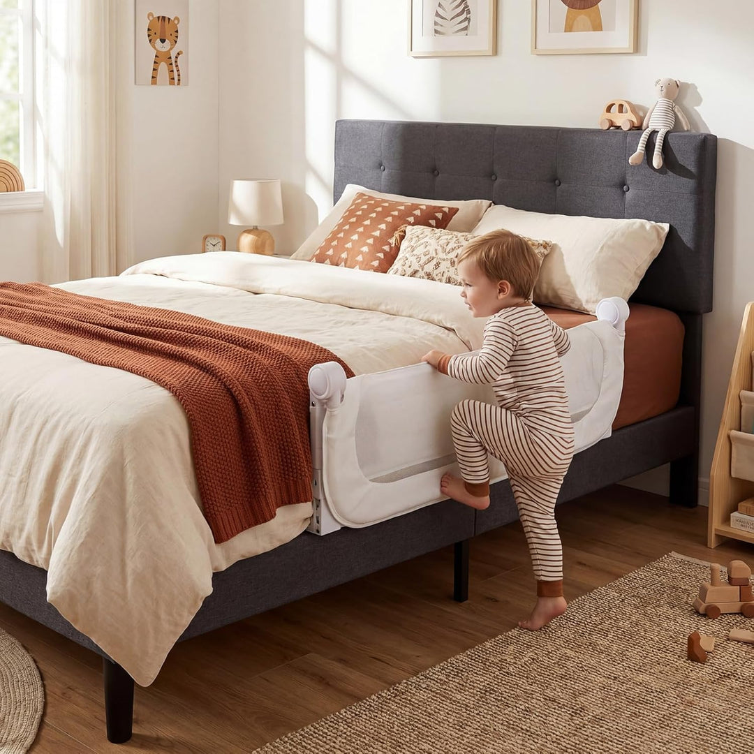 FANTASK Bettgitter klappbar, 120 x 60 cm, Kinderschutzgitter mit U-förmigem Gestell & Gurt, Bettschu