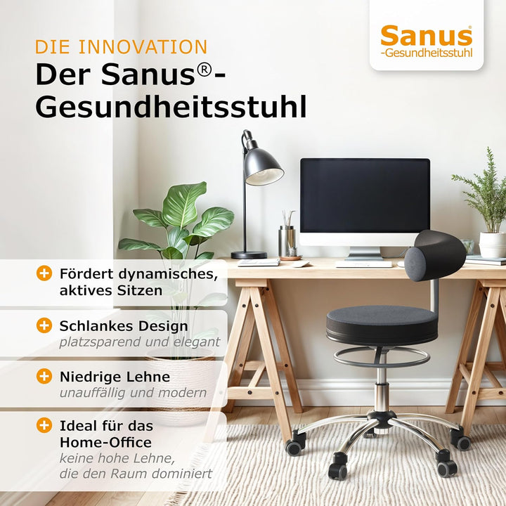 Sanus®-Gesundheitsstuhl | Rollhocker mit 360° Lehne, höhenverstellbarer Lehne, Sitzhöhe 36-43 cm, St