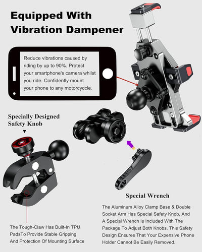 BRCOVAN Aluminiumlegierung Motorrad Handyhalterung mit Vibrationsdämpfer und Sicherheitsschalter, Ei