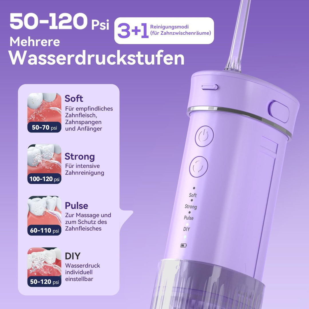 JTF Munddusche Mini, Tragbar Elektrische Zahnreinigung Kabellos, Reise Zahnzwischenraumreiniger mit