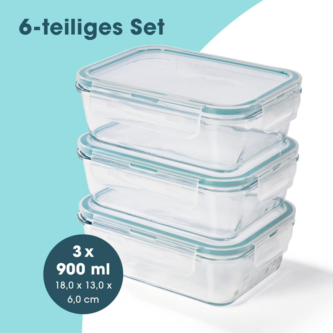 GOURMETmaxx Glas-Frischhaltedosen Klick-It 3 Dosen 900 ml | Als Brotdose oder für Meal Prep | Spülma