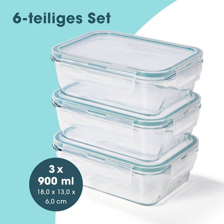 GOURMETmaxx Glas-Frischhaltedosen Klick-It 3 Dosen 900 ml | Als Brotdose oder für Meal Prep | Spülma